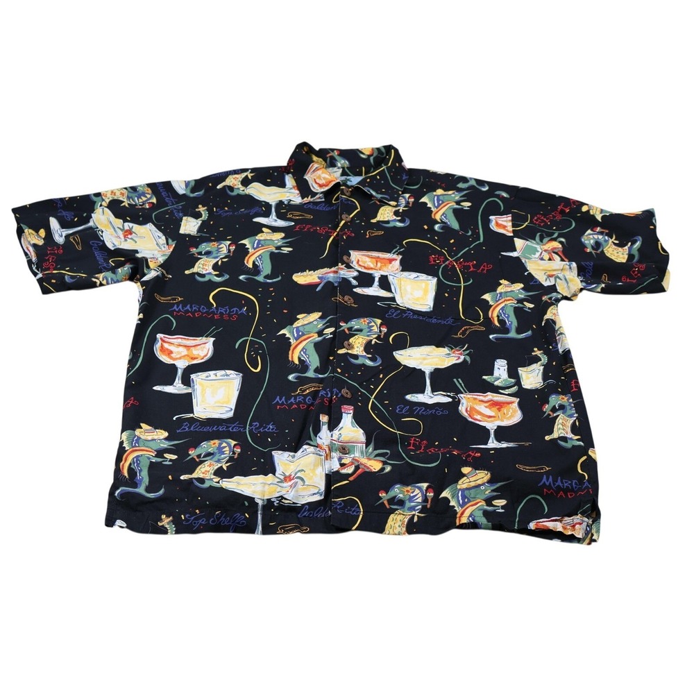 Bluewater Shirt Mens M Black Cotton Rayon Button Up‎ Short Sleeve Relaxed